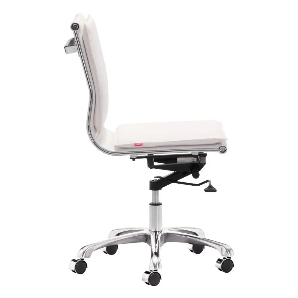 White and Silver Adjustable Swivel Faux Leather Rolling Executive Office Chair - NOBLE HOME INTERIORS