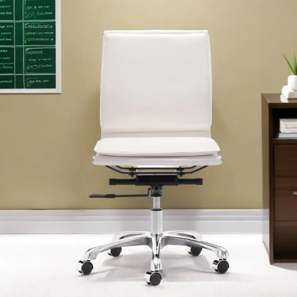White and Silver Adjustable Swivel Faux Leather Rolling Executive Office Chair - NOBLE HOME INTERIORS