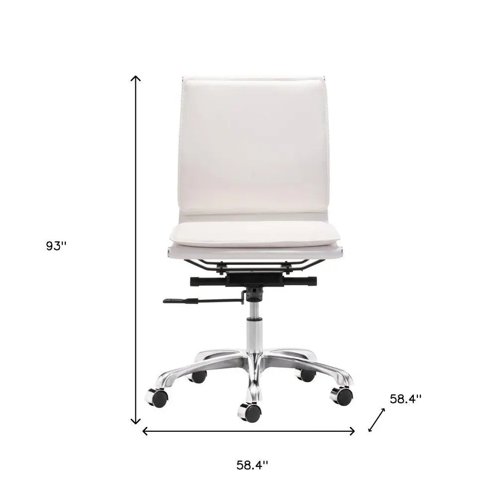 White and Silver Adjustable Swivel Faux Leather Rolling Executive Office Chair - NOBLE HOME INTERIORS