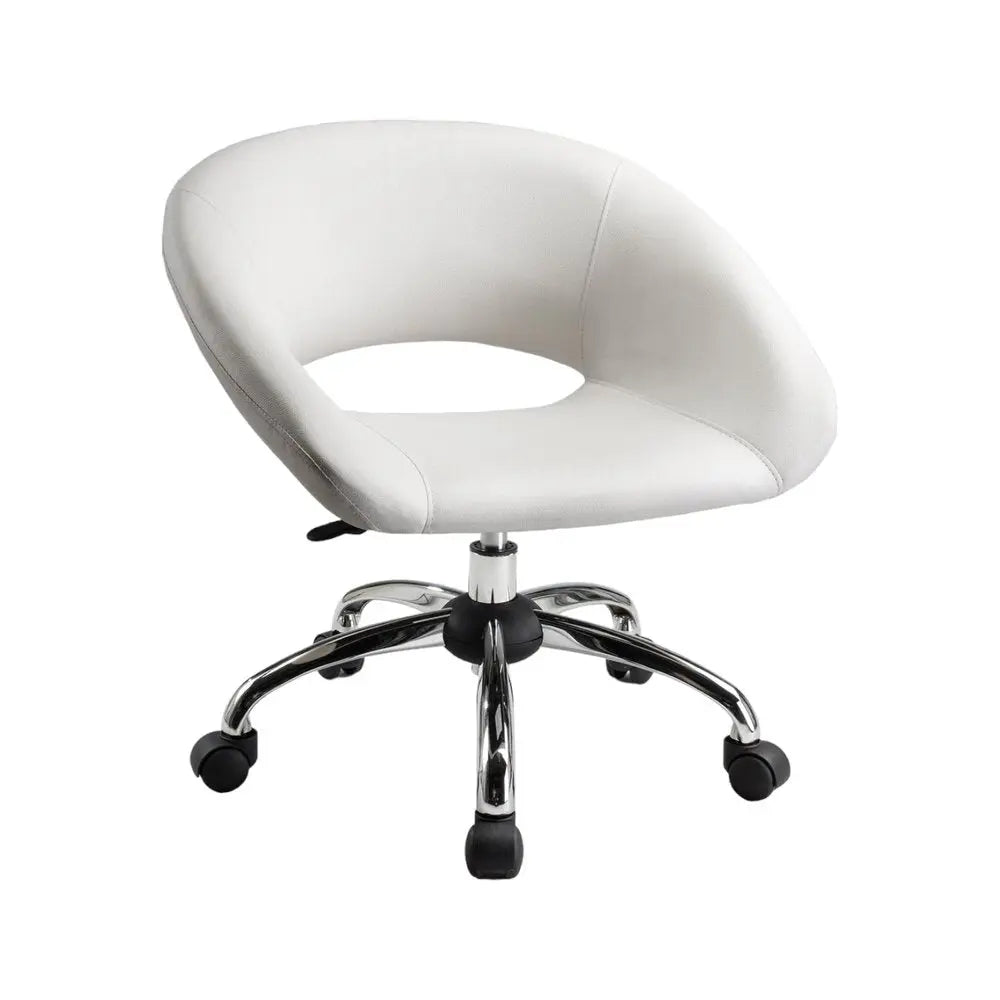 White and Silver Faux Leather Adjustable Height Swivel Rolling Office Chair - NOBLE HOME INTERIORS