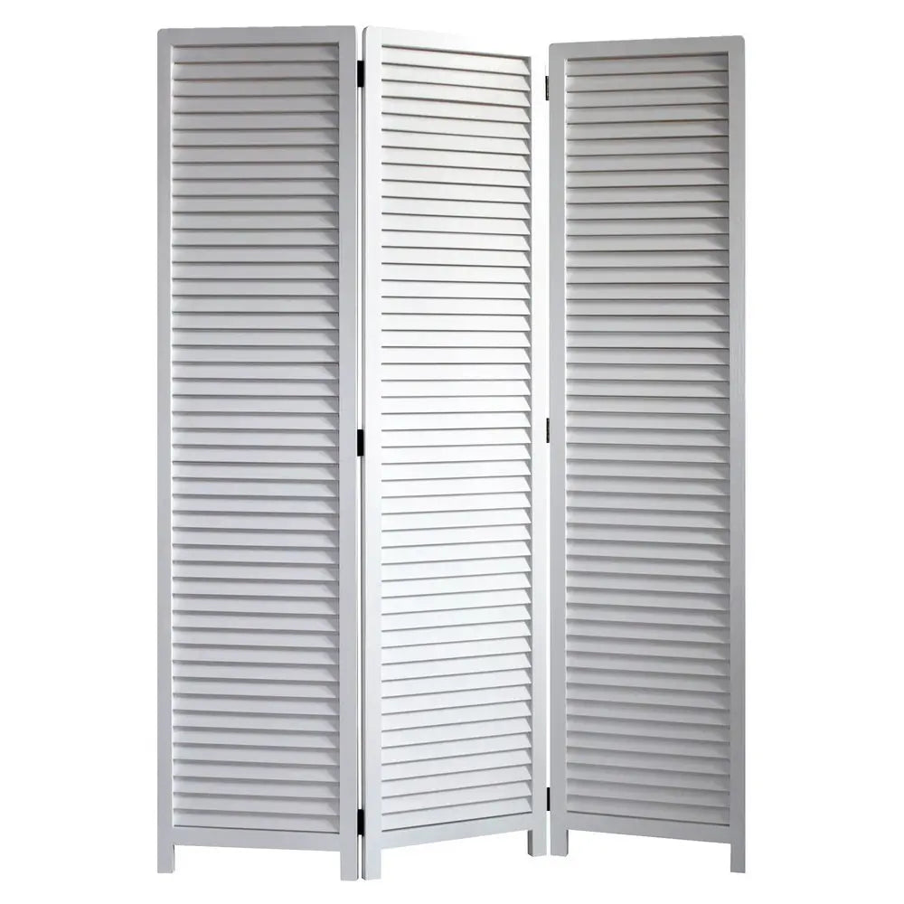 White Louvered Three Panel Room Divider Screen - NOBLE HOME INTERIORS