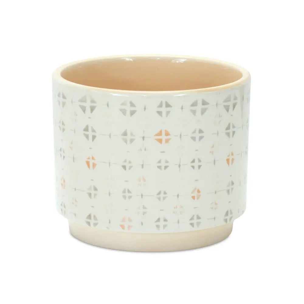 White Set of Three Dolomite 2.77056 ounce Round Pot Planter - NOBLE HOME INTERIORS