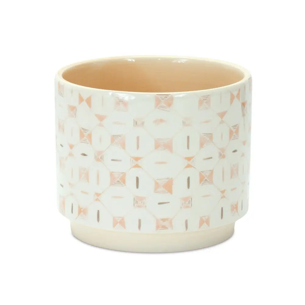 White Set of Three Dolomite 2.77056 ounce Round Pot Planter - NOBLE HOME INTERIORS