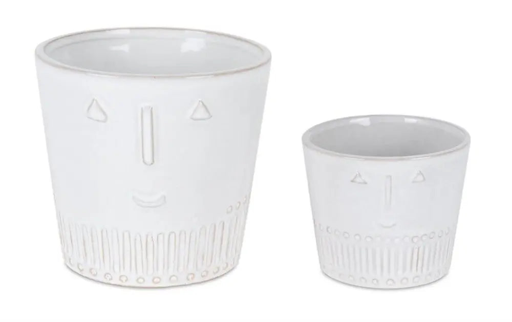 White Set of Two Porcelain 4.4329 ounce Round Pot Planter - NOBLE HOME INTERIORS