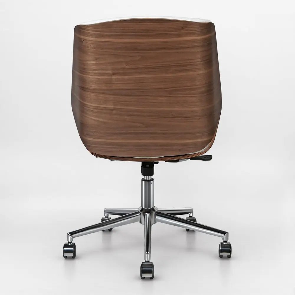 White Silver and Walnut Adjustable Height Swivel Rolling Conference Office Chair - NOBLE HOME INTERIORS