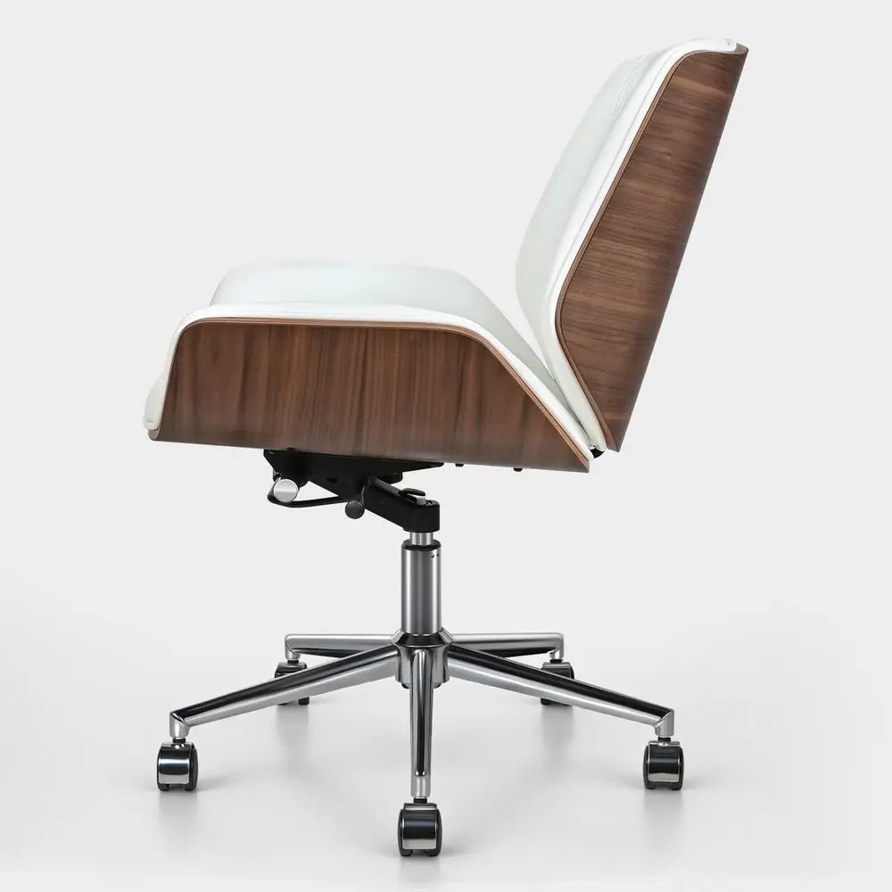 White Silver and Walnut Adjustable Height Swivel Rolling Conference Office Chair - NOBLE HOME INTERIORS