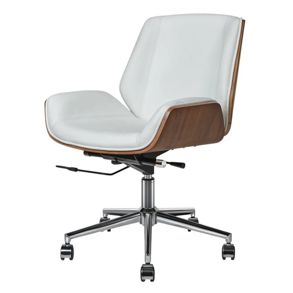 White Silver and Walnut Adjustable Height Swivel Rolling Conference Office Chair - NOBLE HOME INTERIORS