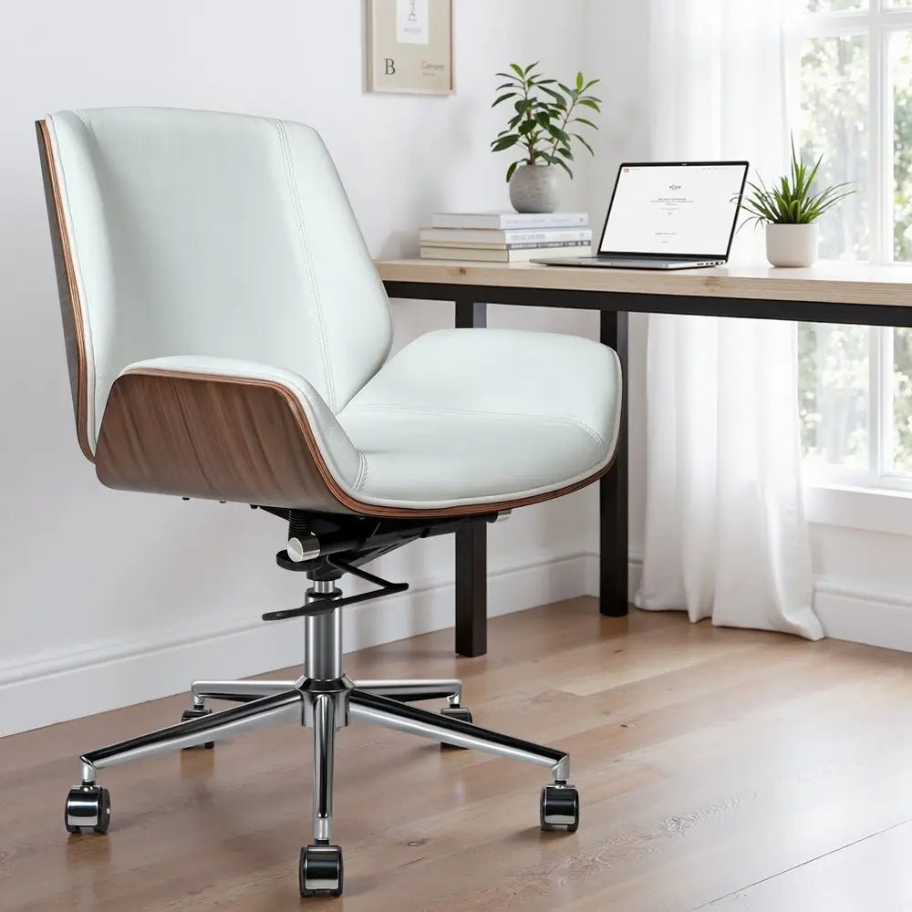 White Silver and Walnut Adjustable Height Swivel Rolling Conference Office Chair - NOBLE HOME INTERIORS