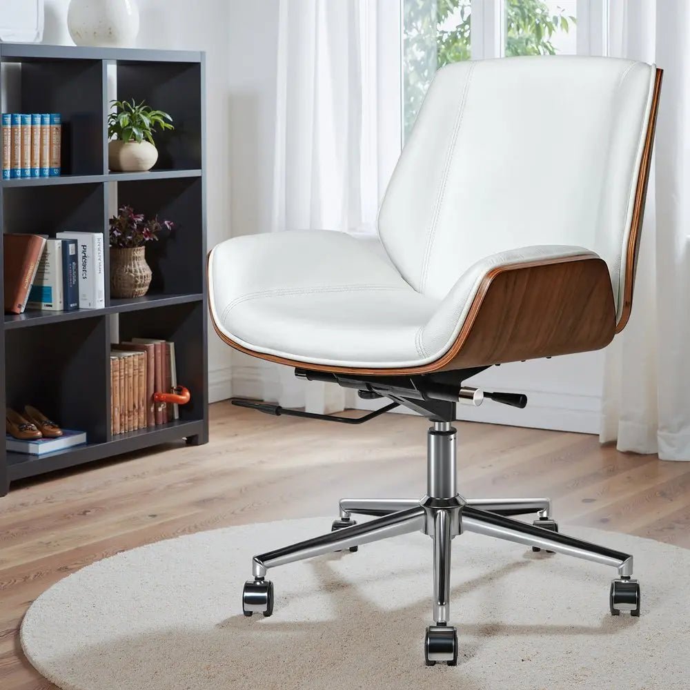 White Silver and Walnut Adjustable Height Swivel Rolling Conference Office Chair - NOBLE HOME INTERIORS