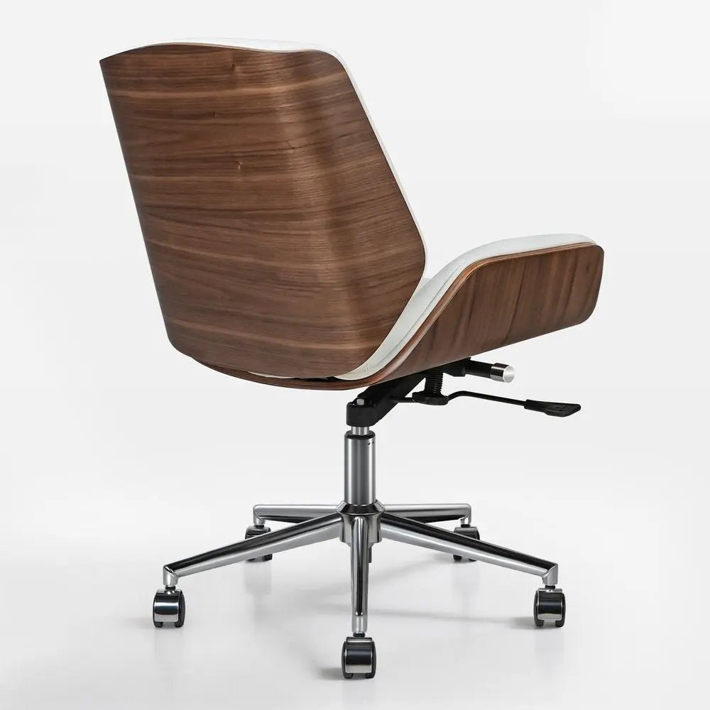 White Silver and Walnut Adjustable Height Swivel Rolling Conference Office Chair - NOBLE HOME INTERIORS
