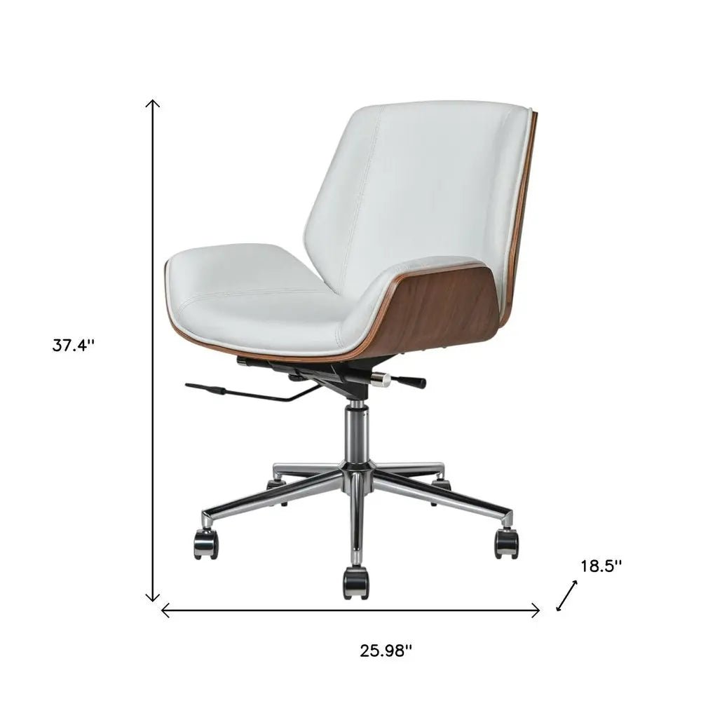 White Silver and Walnut Adjustable Height Swivel Rolling Conference Office Chair - NOBLE HOME INTERIORS