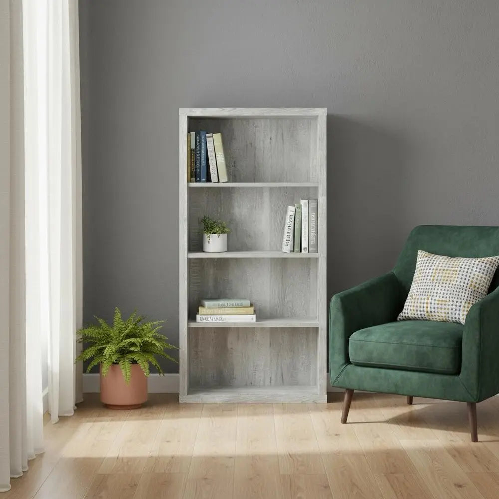 White Wood Adjustable Four Tier Bookcase - NOBLE HOME INTERIORS