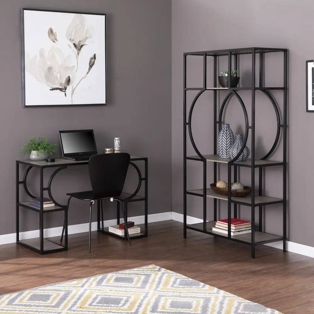 Wood and Iron Writing Desk with Storage - NOBLE HOME INTERIORS