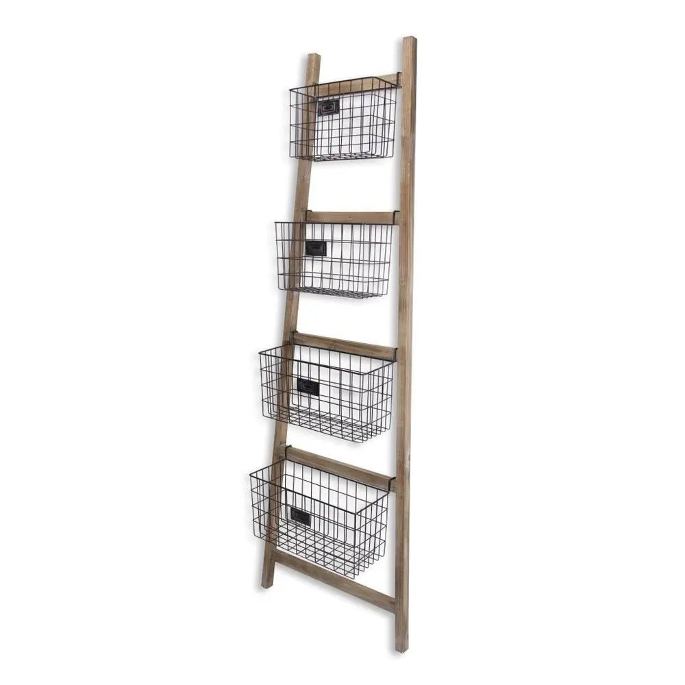 Wooden Ladder Storage Piece with 4 Baskets - NOBLE HOME INTERIORS